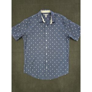 Van Heusen Mens XLT Navy Blue Pink Flamingo Print Short Sleeve Button Down EUC